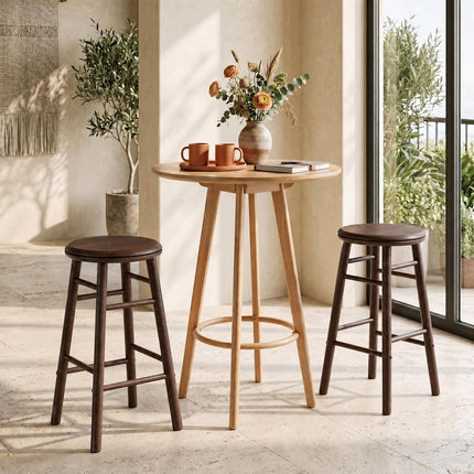 Dreamade 24 Inch Swivel Bar Stools Set of 2, Rubber Wood, Walnut | Round Bar Chairs w/Backless Design