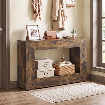 Dreamade 47" Farmhouse Console Table, 2-Tier Entryway Table | Wooden Narrow Sofa Table Behind Couch with Open Storage Shelf for Living Room