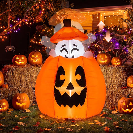 DREAMADE 5FT Animated Halloween Inflatable Rising Cute Ghost in Pumpkin