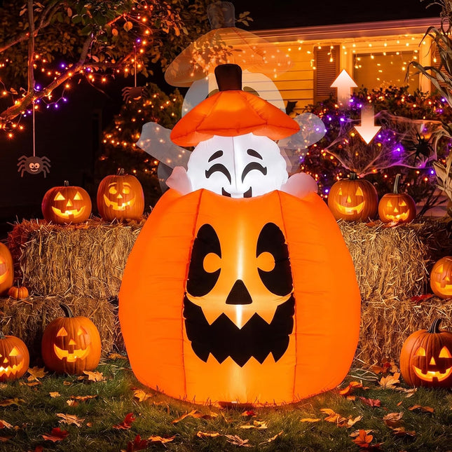 DREAMADE 5FT Animated Halloween Inflatable Rising Cute Ghost in Pumpkin