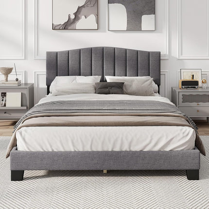 Dreamade Queen Bed Framewith Adjustable Arch Tufted Headboard Mattress Foundation