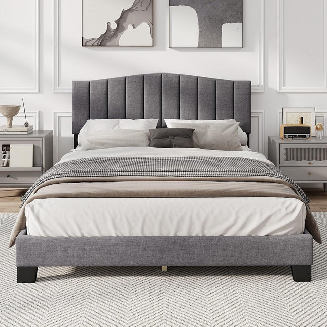 Dreamade Queen Bed Framewith Adjustable Arch Tufted Headboard Mattress Foundation