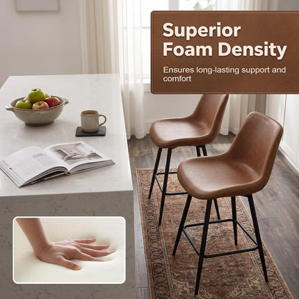 Dreamade 24 Inch Faux Leather Upholstered Bar Stools Set of 2 | Counter Height Barstool with Backs & Footrests