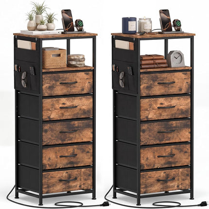 Dreamade Modern 39" Bedside Table with Integrated Charging Station & 5 Fabric Drawers (1/2)