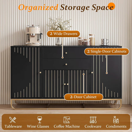 Dreamade Modern Sideboard Buffet Cabinet with Storage & 2 Drawers| Coffee Bar Cabinet w/ Geometric Design