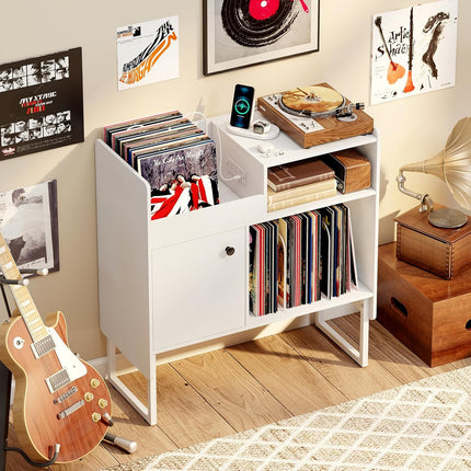 Dreamade Record Player Stand with Open Shelf & Cabinet Hold Up to 250 Albums