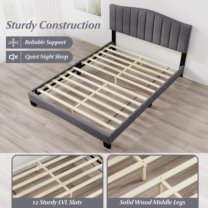 Dreamade Queen Bed Framewith Adjustable Arch Tufted Headboard Mattress Foundation