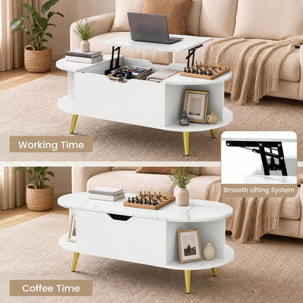 Dreamade Lift Top Coffee Table with Storage, 39.5" Faux Marble Center Table