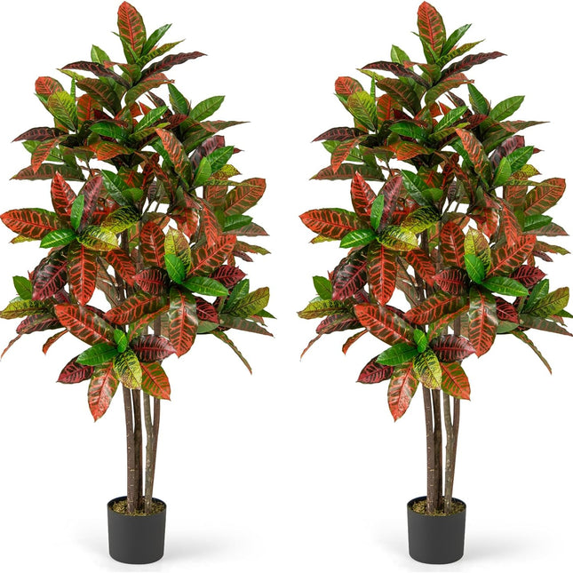 Dreamade 5 FT Tall Artificial Croton Palm Tree in Pot with Gradient Leaves