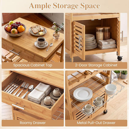 Dreamade 27" Bamboo Kitchen Island Cart with Storage