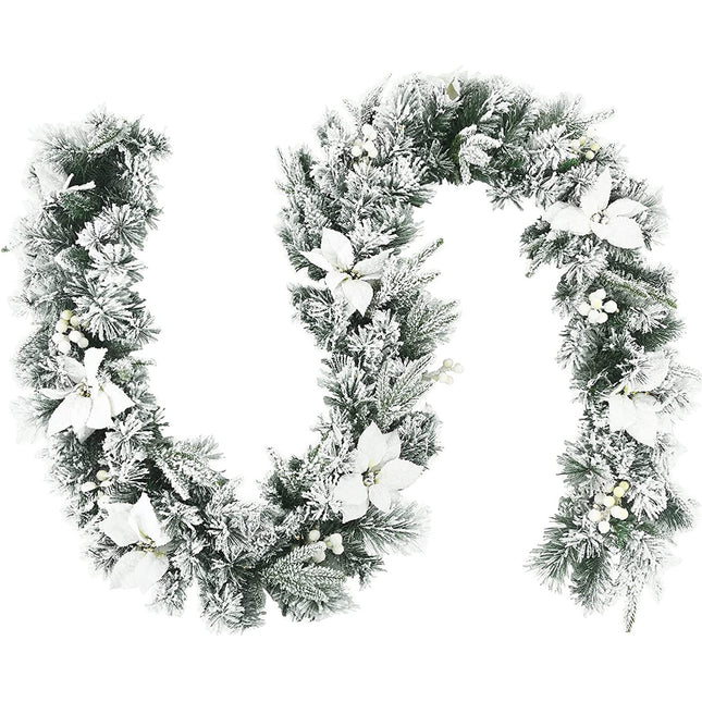 9ft Snow Flocked Christmas Garland with 50 LED Light - DreamadeUS