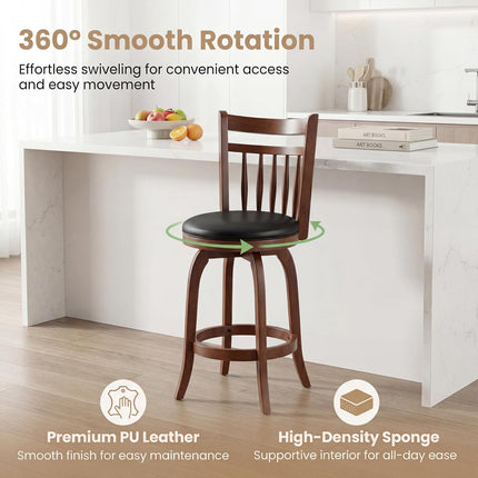 Dreamade Swivel Bar Stools Set of 2, 24 Inch Counter Height Barstools | 360° Rotating Bar Chairs w/Footrest
