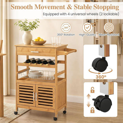 Dreamade 27" Bamboo Kitchen Island Cart with Storage