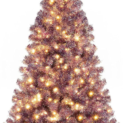 Dreamade 6FT / 7.5FT Pre-Lit Tinsel Christmas Tree with Warm White LED Lights