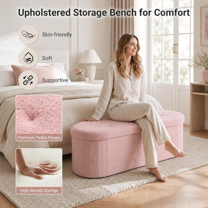 Dreamade 43" Storage Ottoman Bench, Oval Ottoman with Dividers | Upholstered Bench Storage