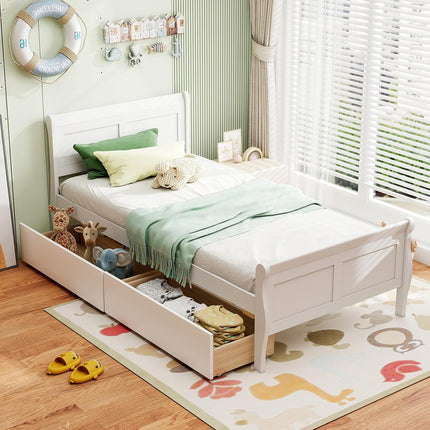 Dreamade Twin/ Full/ Queen Bed with 2 Storage Drawers Wood Platform Bed with Headboard & Footboard
