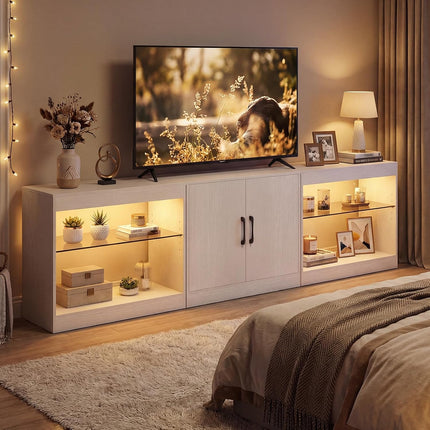 Dreamade LED TV Stand for 85 Inch TV | Modern Entertainment Center with Power Outlets