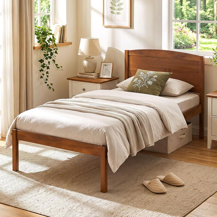 Dreamade Wooden Bed Frame with Curved Headboard, Wood Slat Support | Farmhouse Platform Bed w/Heavy Duty Mattress Foundation