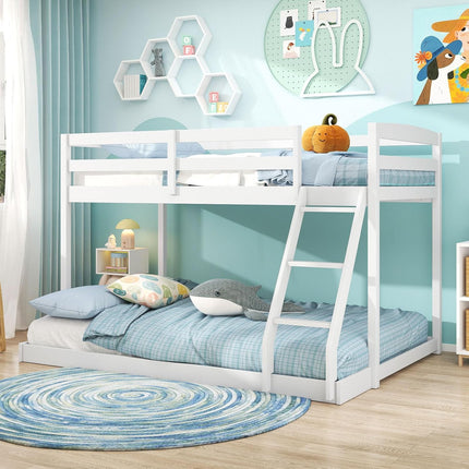 Dreamade Twin Over Full Bunk Bed Solid Wood Kids Bunk Bed with Full-Length Guardrails & Ladder