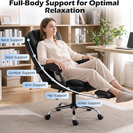 Dreamade Massage Office Chair, Comfy Desk Chair with Foot Rest, Black | Executive Chair with Adjustable Reclining Backrest