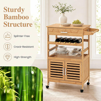 Dreamade 27" Bamboo Kitchen Island Cart with Storage