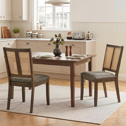 Dreamade Rattan Dining Chairs Farmhouse Upholstered Kitchen Chairs | Boho Dining Room Chair w/Curved Backrest & Padded Seat