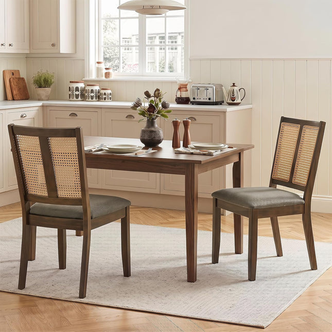 Dreamade Rattan Dining Chairs Farmhouse Upholstered Kitchen Chairs | Boho Dining Room Chair w/Curved Backrest & Padded Seat