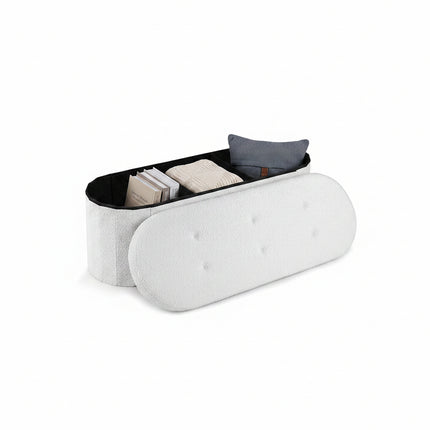 Dreamade 43" Storage Ottoman Bench, Oval Ottoman with Dividers | Upholstered Bench Storage