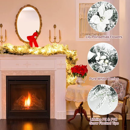 9ft Snow Flocked Christmas Garland with 50 LED Light - DreamadeUS