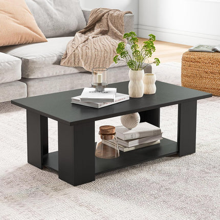 Dreamade Rectangle Wood Center Table, 41" L 2-Tier Large Modern Tea Table w/Open Compartment