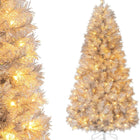 Dreamade 5ft / 6ft / 7 ft Pre-Lit Silver Tinsel Christmas Tree with Warm White LED Lights