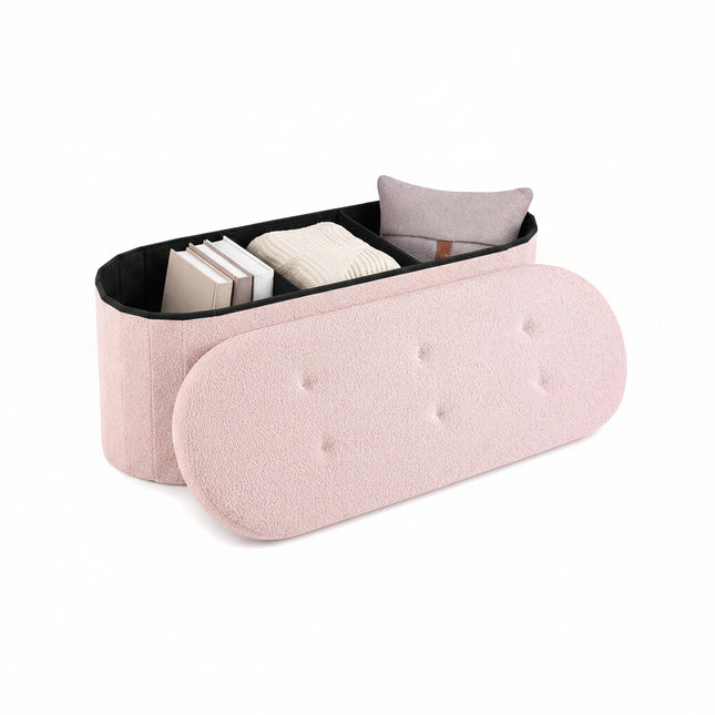 Dreamade 43" Storage Ottoman Bench, Oval Ottoman with Dividers | Upholstered Bench Storage