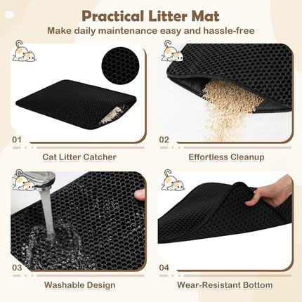 Dreamade Cat Litter Box Enclosure, Hidden Litter Box Furniture with Mat | Wooden Kitty Washroom Cabinet