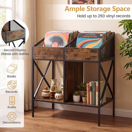 Dreamade 2-Tier Record Player Stand, Vinyl Record Storage | 250 LP Albums Display Shelf