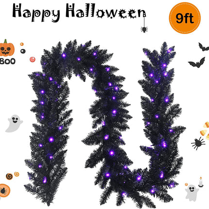 9FT Black Halloween Garland with Lights - DreamadeUS