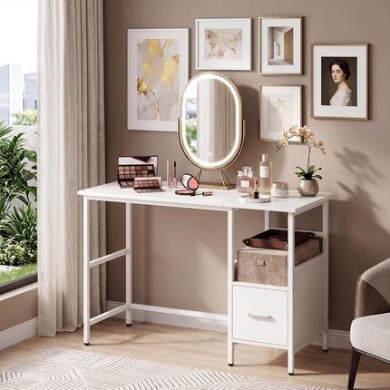 Dreamade White Computer Desk, Writing Desk w/Open Shelf and Storage Drawer