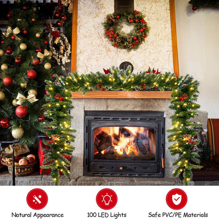 9FT Pre-lit Christmas Garland with 100 LED Lights - DreamadeUS