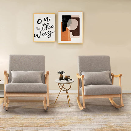 Dreamade Upholstered Rocking Chair - Modern Rocker with Rubber Wood Frame, Comfy Backrest & Seat