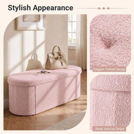 Dreamade 43" Storage Ottoman Bench, Oval Ottoman with Dividers | Upholstered Bench Storage