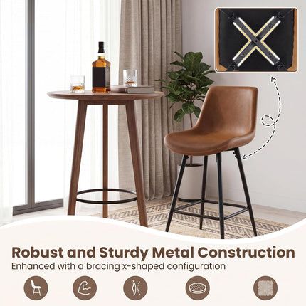 Dreamade 24 Inch Faux Leather Upholstered Bar Stools Set of 2 | Counter Height Barstool with Backs & Footrests
