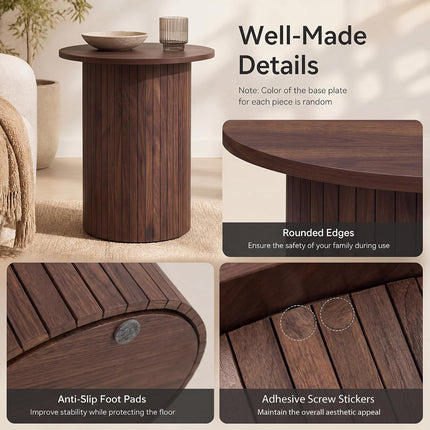 Dreamade Round Side Table, Fluted Mid Century Modern Drum End Table | 22.5‘’ Wooden Pedestal Accent Nightstand for Bedroom
