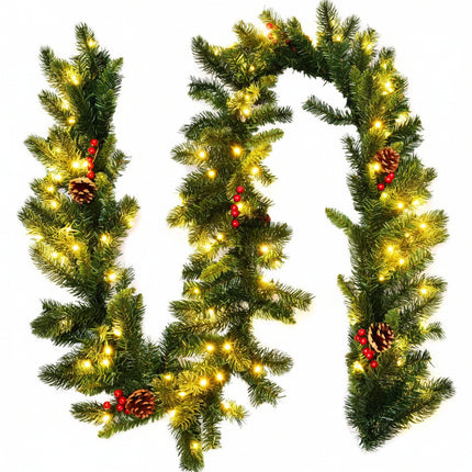 9FT Pre-lit Christmas Garland with 100 LED Lights - DreamadeUS