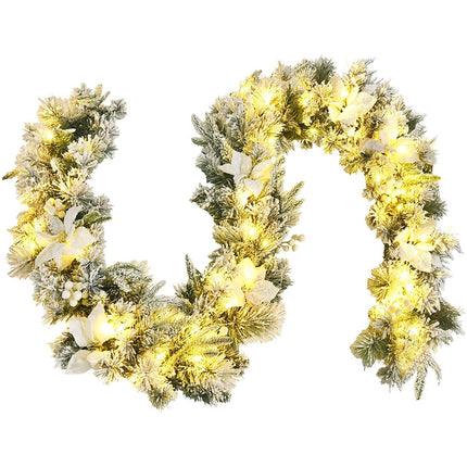 9ft Snow Flocked Christmas Garland with 50 LED Light - DreamadeUS