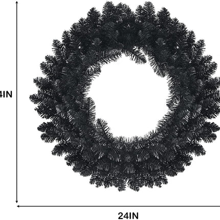 24' Black Halloween Wreath, Pre-lit Artificial Christmas Wreath - DreamadeUS