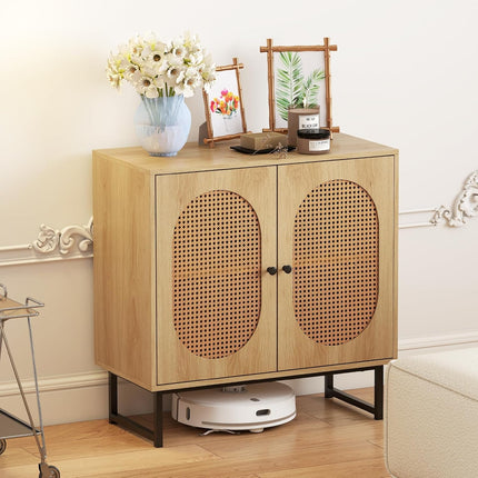 Dreamade Small PE Rattan Buffet Cabinet with 2-Door Boho Sideboard