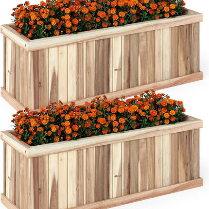 Dreamade Rectangular Acacia Wood Raised Garden Bed w/Drainage Gaps