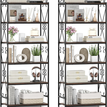 Dreamade 6-Tier Bookshelf Industrial Bookcase with 2 Anti-Tipping Kits and Metal Frame