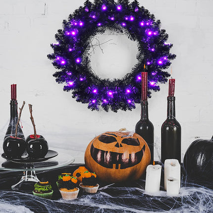 24' Black Halloween Wreath, Pre-lit Artificial Christmas Wreath - DreamadeUS