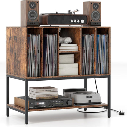 Dreamade Record Player Stand with Charging Station Vinyl Record Storage for Music Living Room