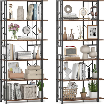 Dreamade 6-Tier Bookshelf Modern Geometric Bookcase with Heavy-Duty Metal Frame